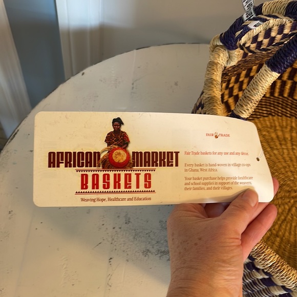 New African Market Basket Large round with leather handle navy blue/purple - Picture 10 of 15